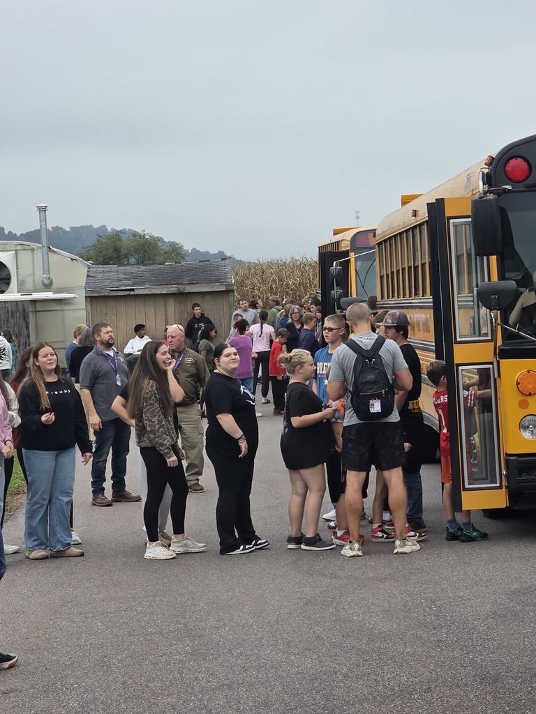 2026 Bus Safety student training exercise lined up to board the buses