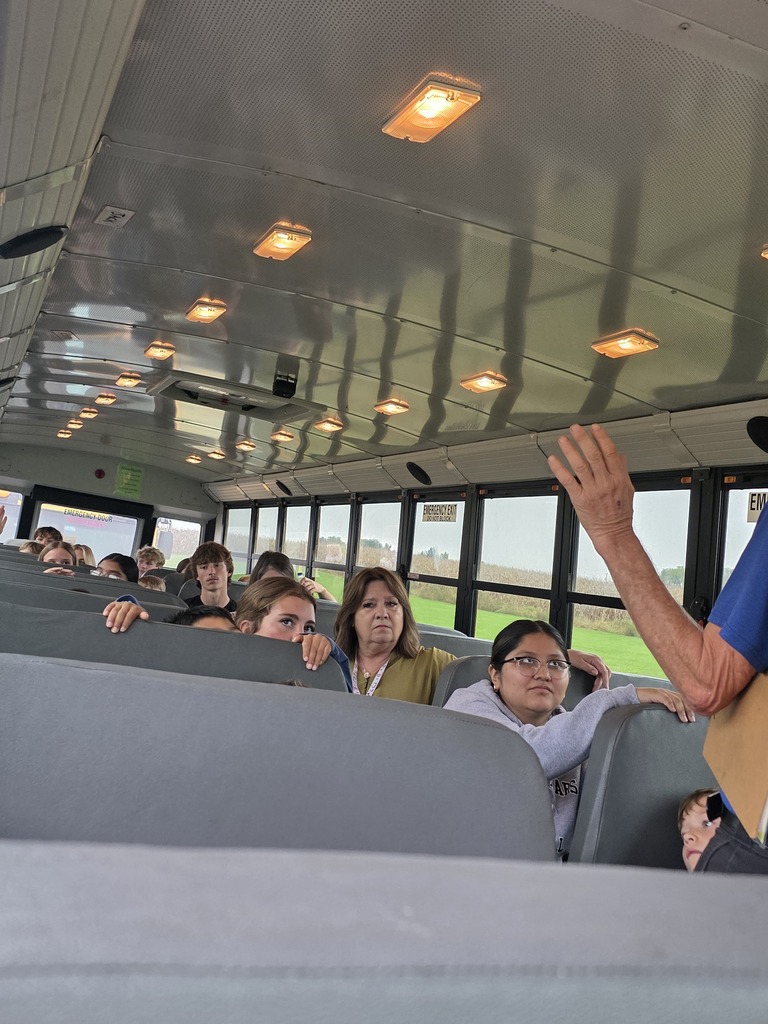 2026 Bus Safety student training exercise listening to bus guidelines
