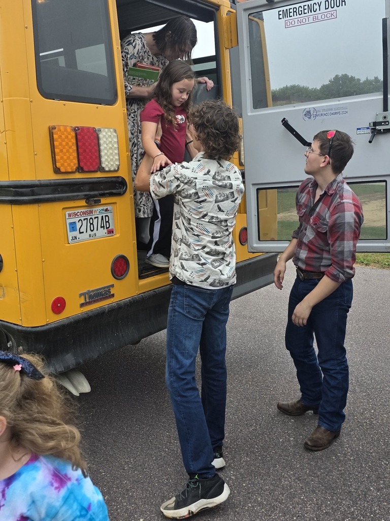 2026 Bus Safety student training exercise getting off the bus