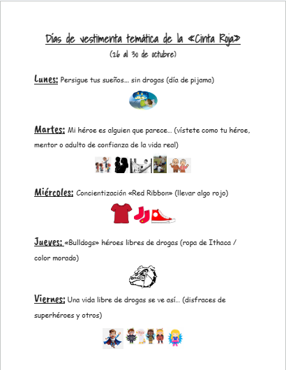 Red Ribbon Week dress up 2026 Spanish
