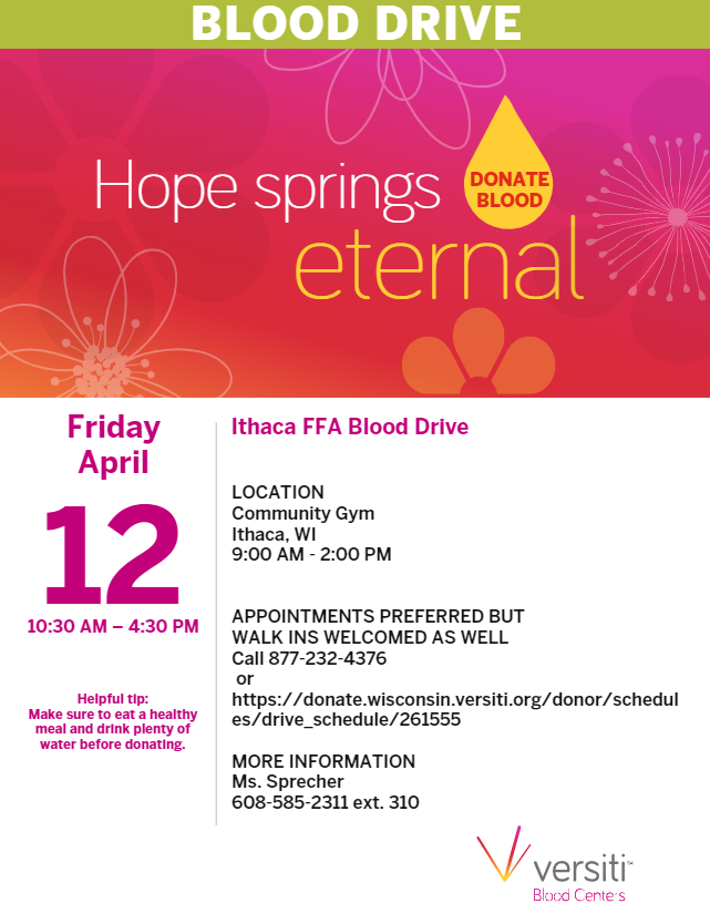 Ithaca FFA Spring 2024 Blood Drive