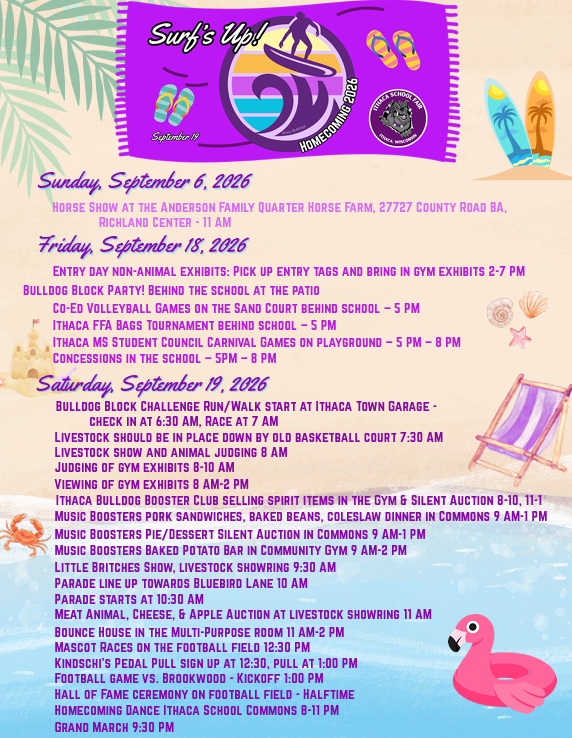 104th Ithaca School Fair and 2026 Homecoming Poster