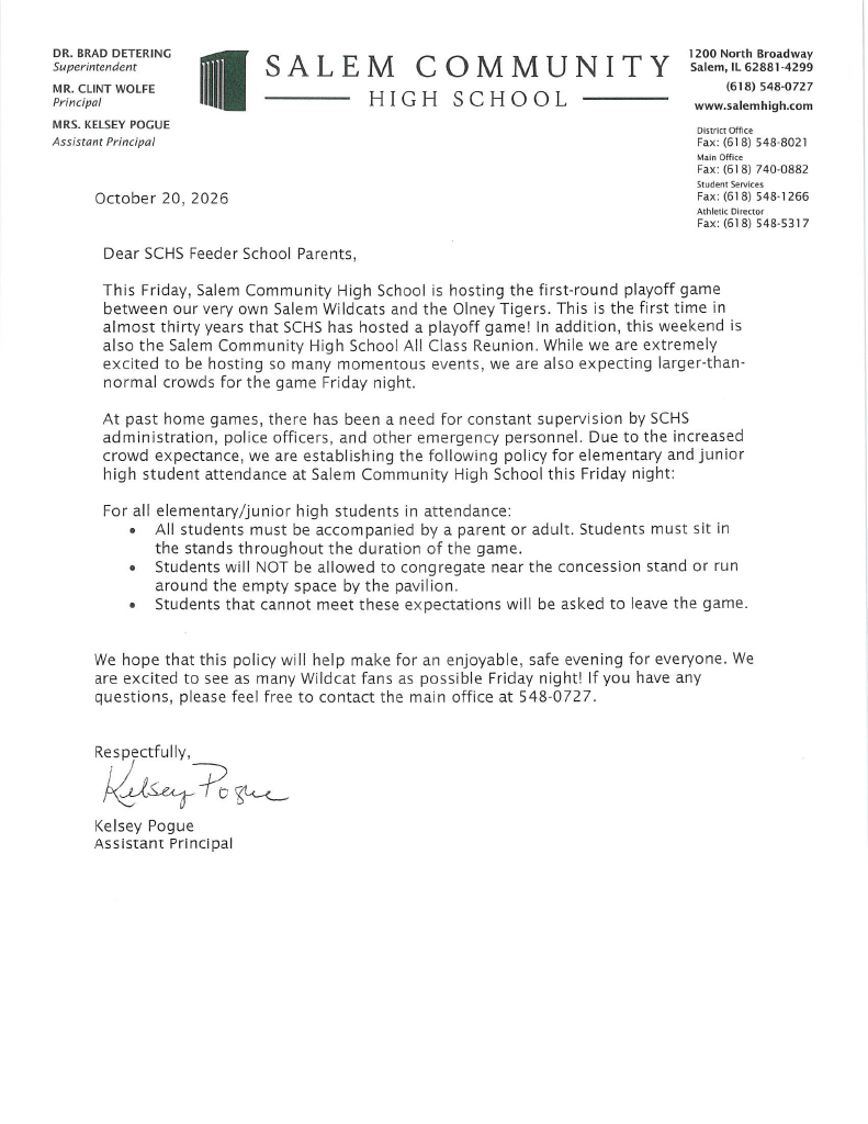 SCHS Football Letter 2026
