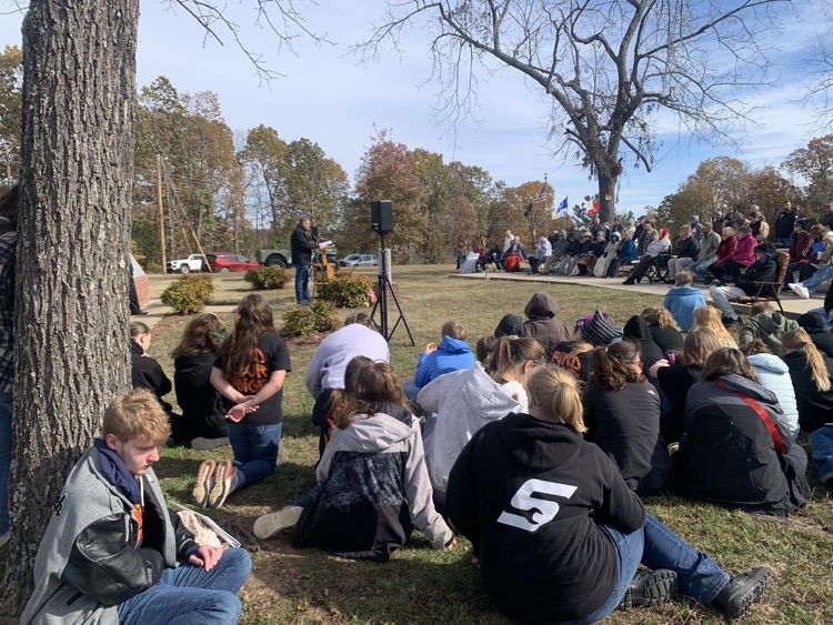 Students at Horseshoe Bend Veterans Park listening to Sheriff Charley Melton