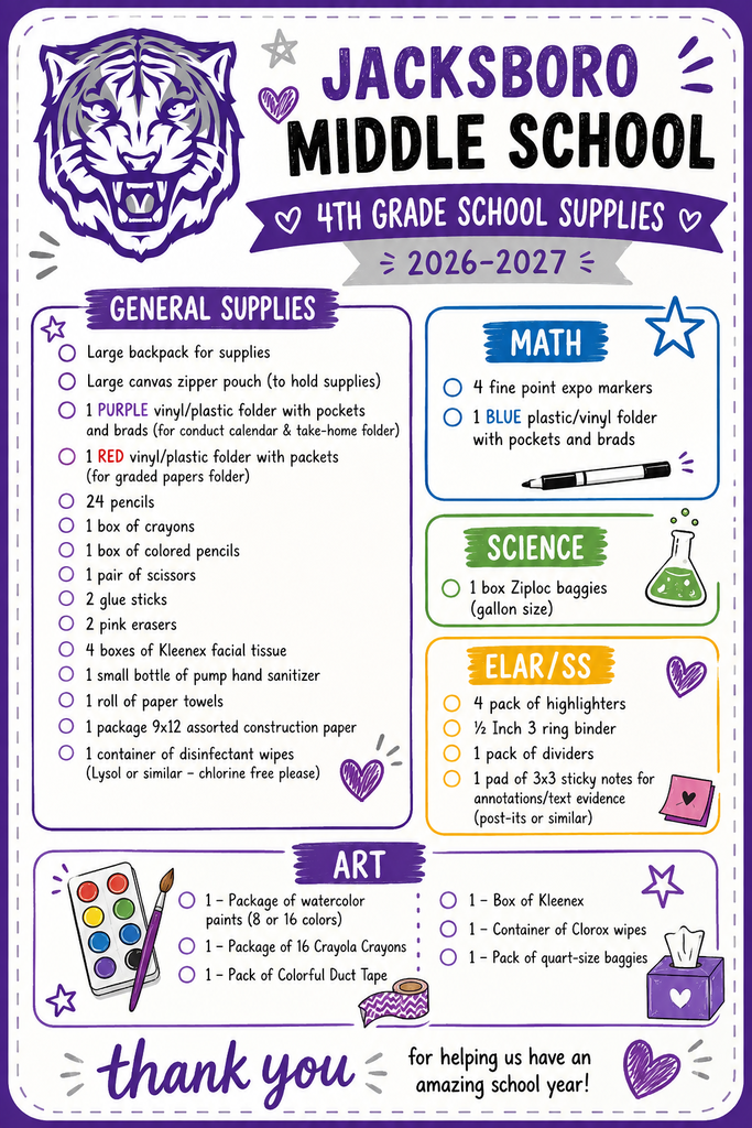 4th Grade Supply List