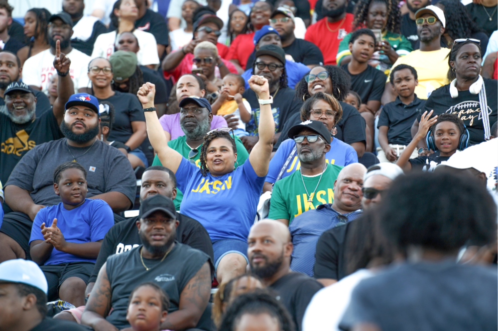 Fans at football game