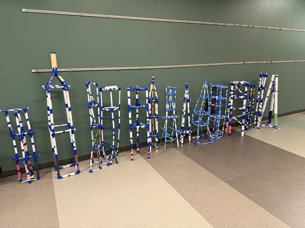 A row of paper towers created by our engineering classes. 
