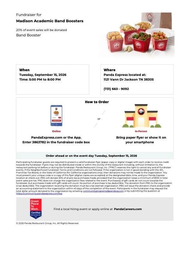 Dine to Donate Panda Express Flyer
