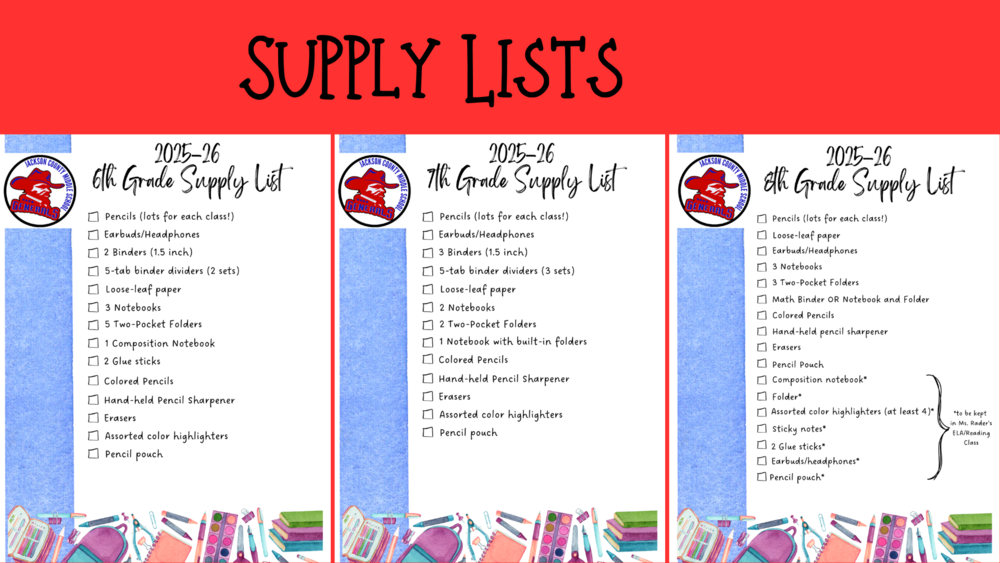 2025-26 School Year Supply List
