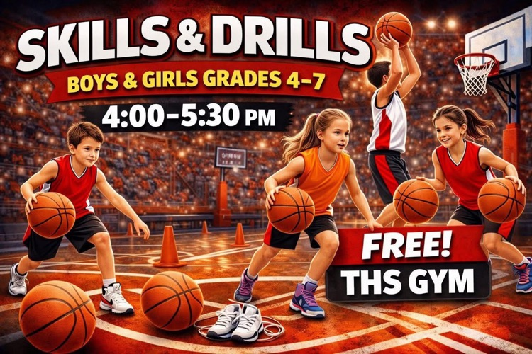 🏀 Reminder! 🏀  Skills & Drills is TODAY for boys and girls in 4th–7th grade!  Come ready to work hard, learn new skills, and have some fun! 💪🔥  We can’t wait to see everyone there!