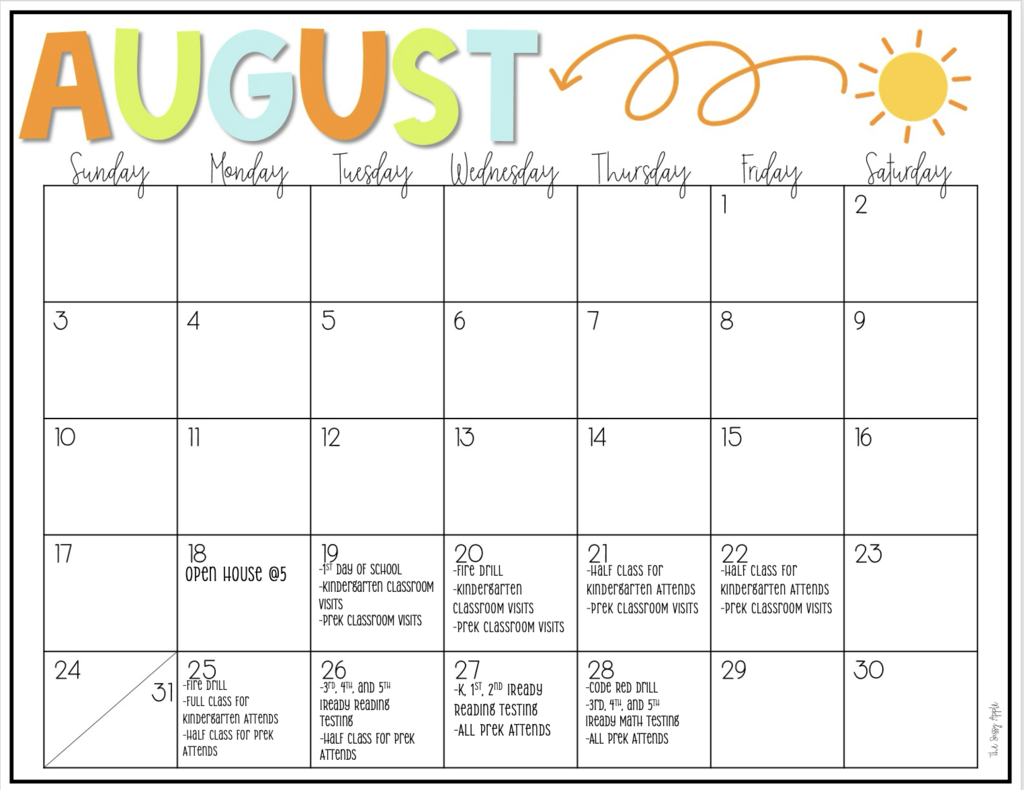 KES August Calendar