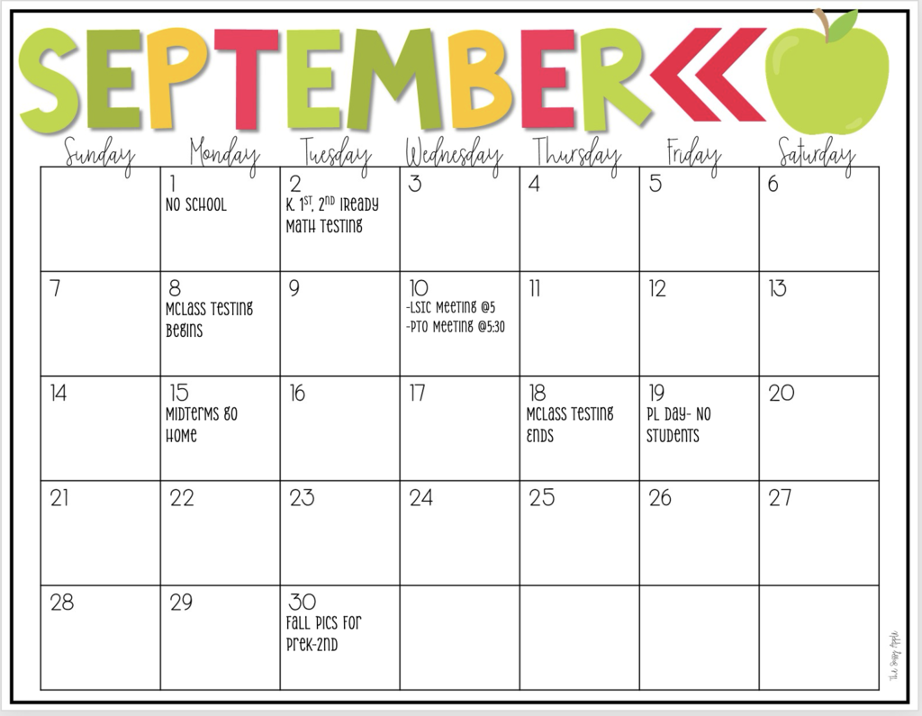 KES September Calendar