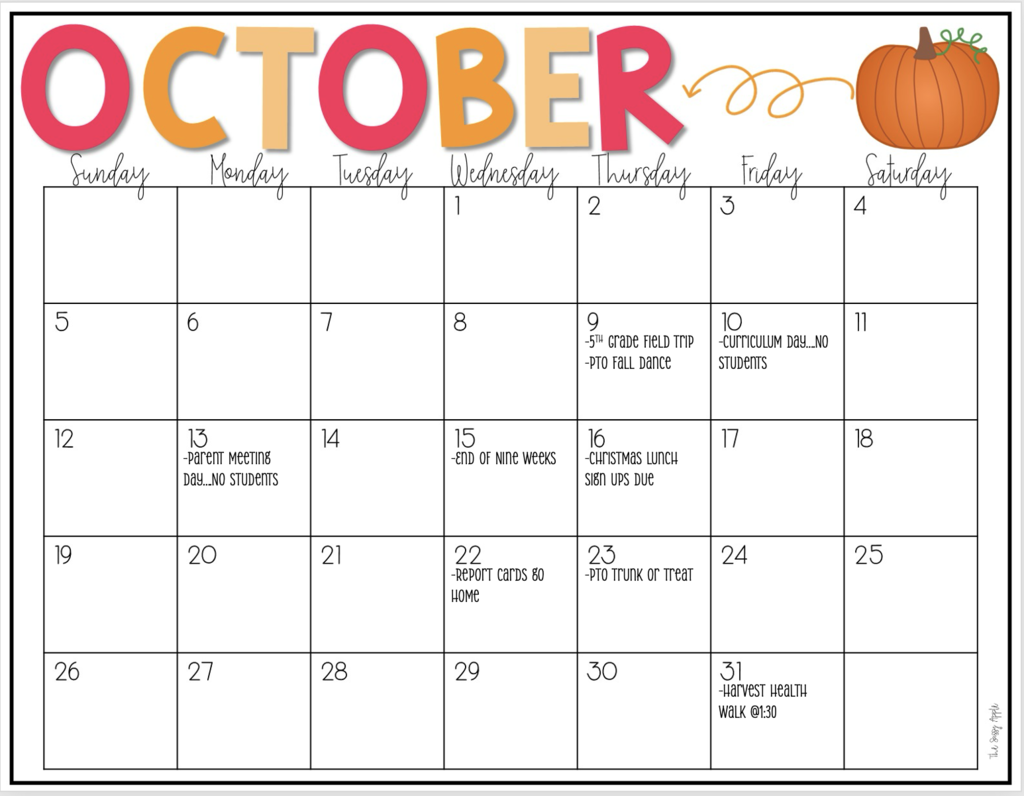 October KES Calendar