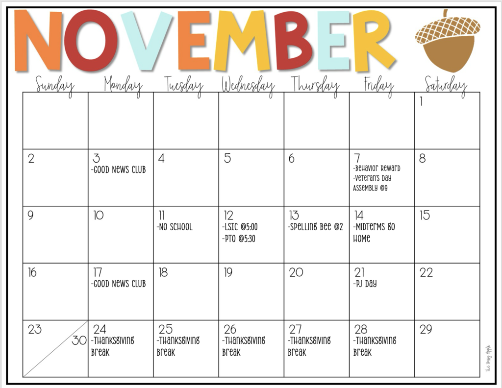 November Calendar