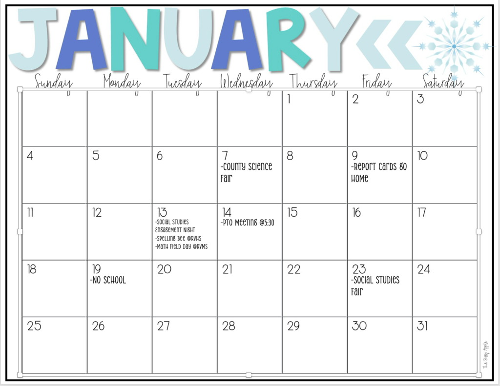 KES January Calendar