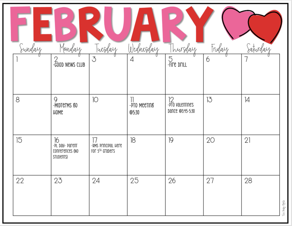 KESn February Calendar