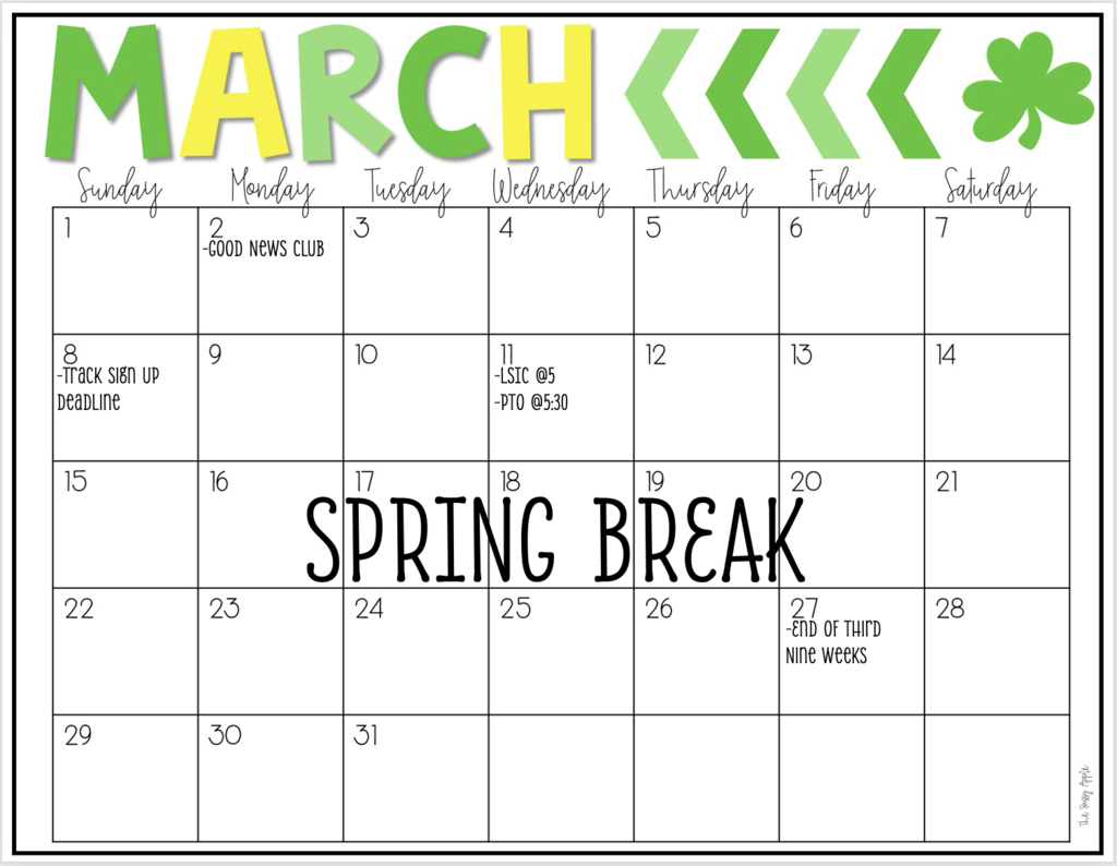 KES March Calendar