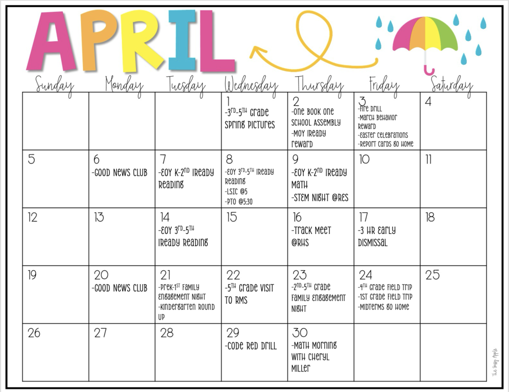 KES April Calendar