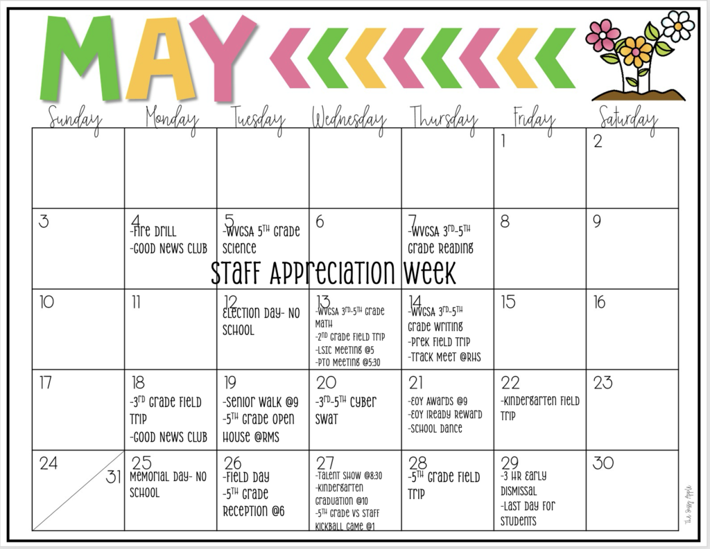 KES May Calendar