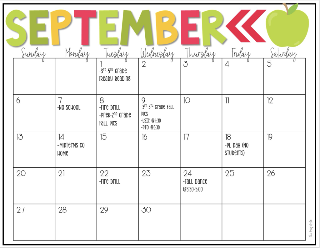 KES September Calendar
