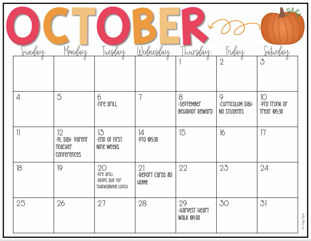 KES October Calendar of Events