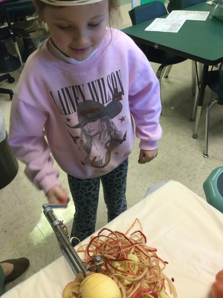 Student peeling apples