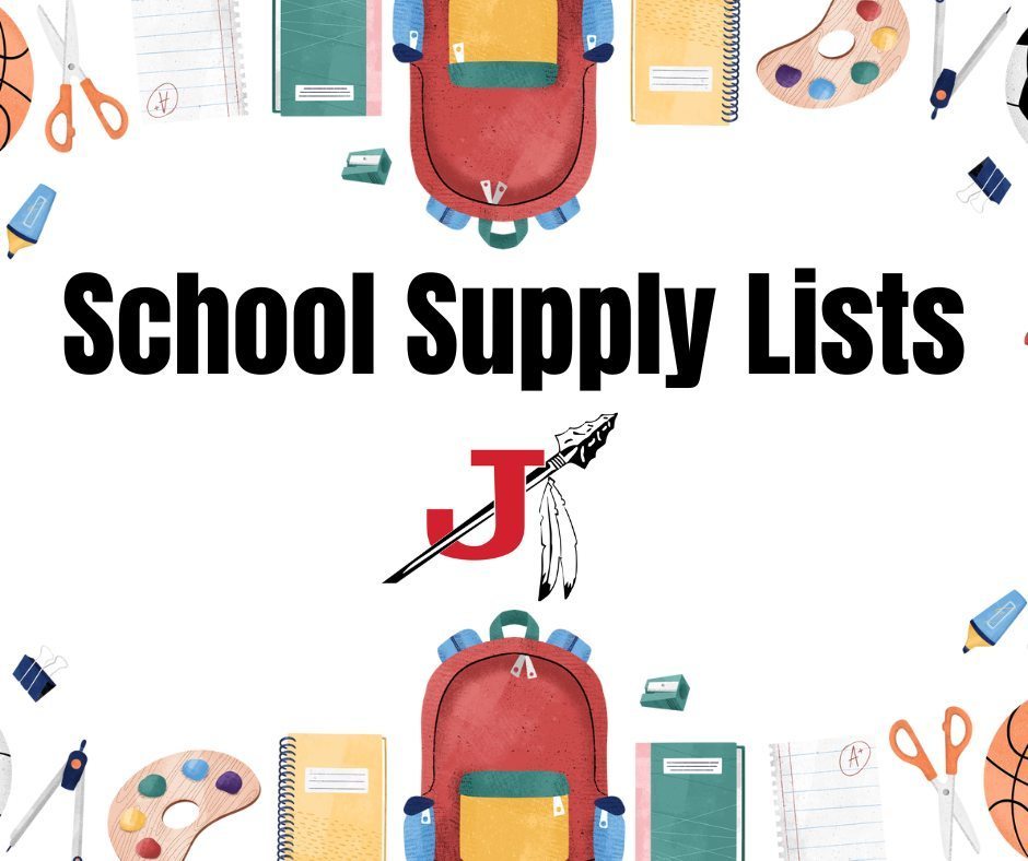 School Supply List graphic with schools supplies surronding the words