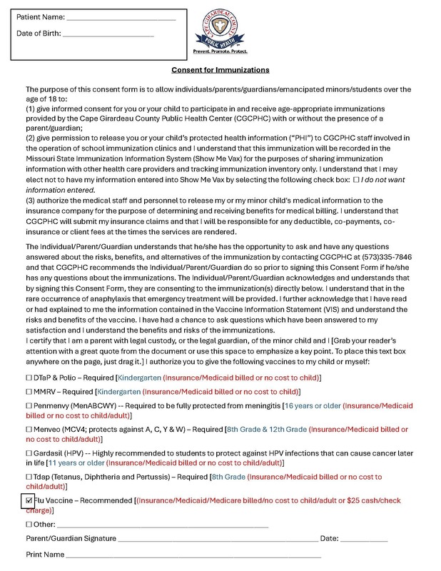Consent for Flu Vaccine