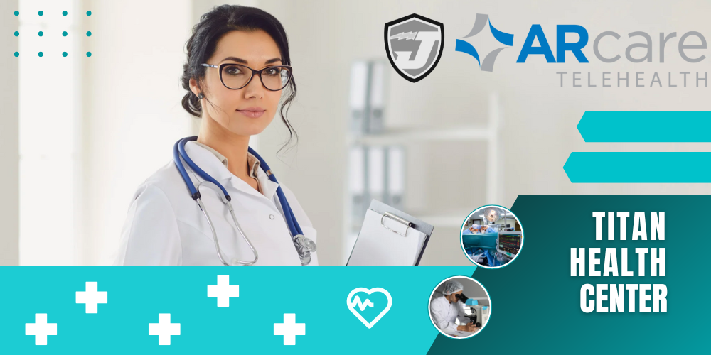 cover photo of a doctor with the text arcare titan health center