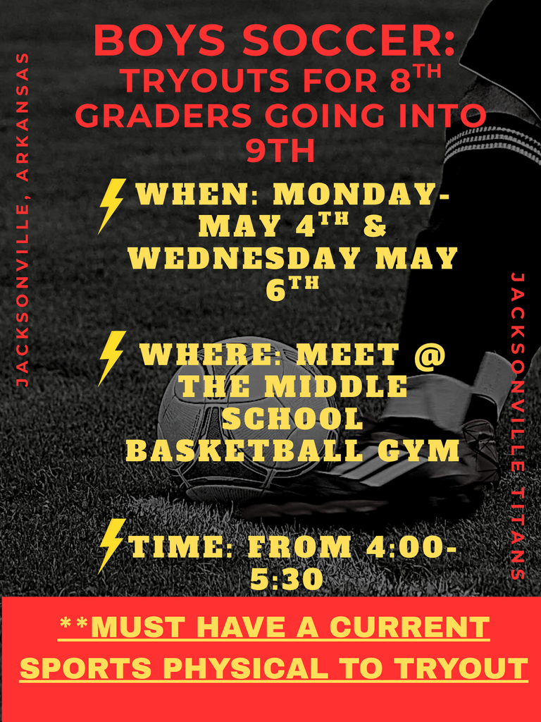Boys Soccer Tryouts for 8th grade boys going into 9th grade