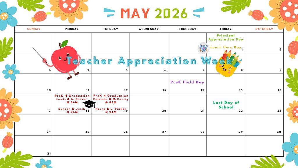 May 2026 PreK Calendar