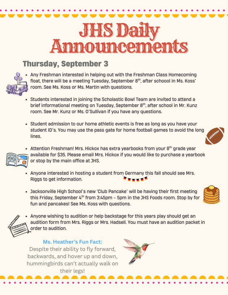 Daily Announcements 9.3.26