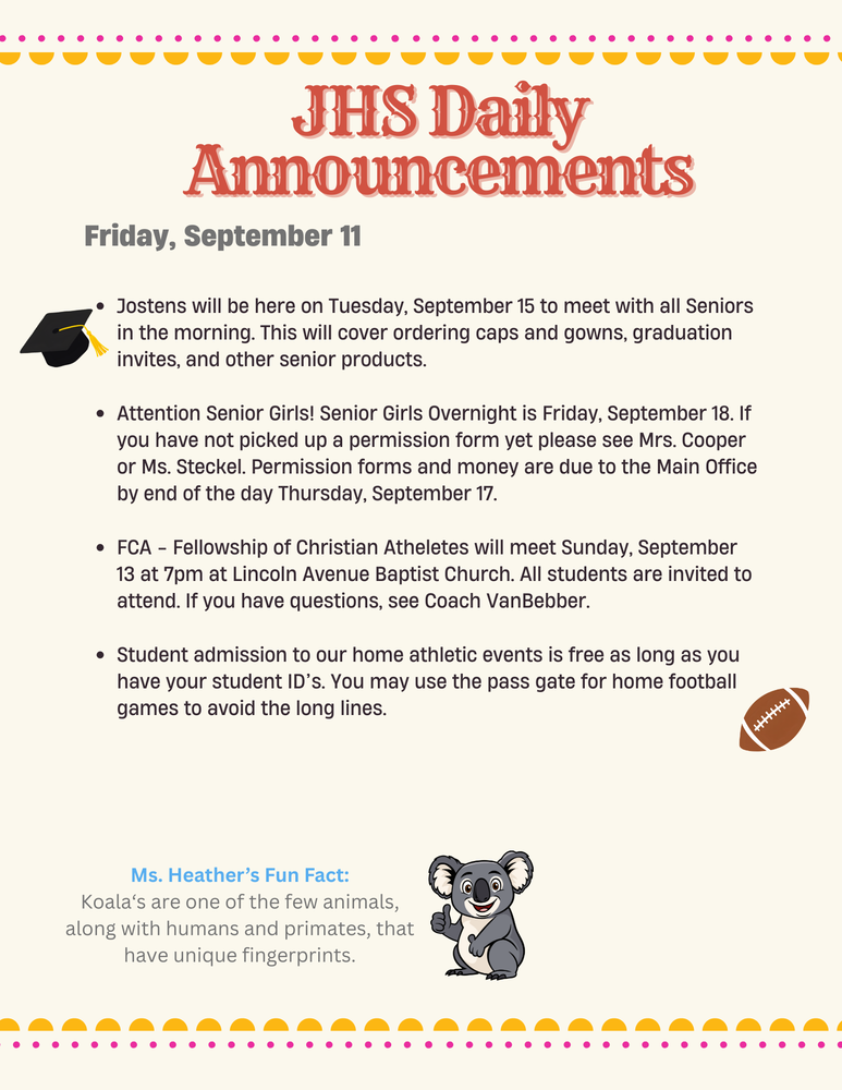 Daily Announcements 9.11.26