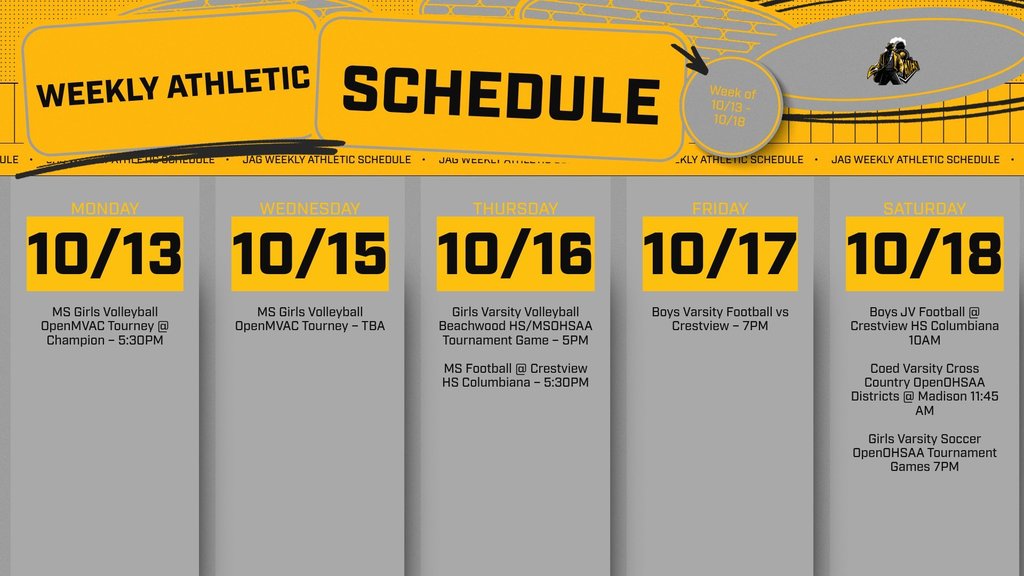 Weekly Athletic Schedule