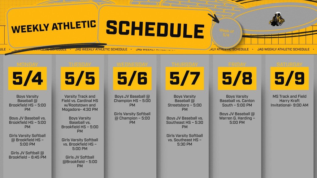 Weekly Athletic Schedule