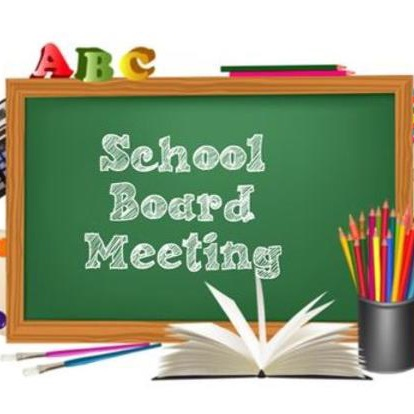 chalk board with the words school board meeting 