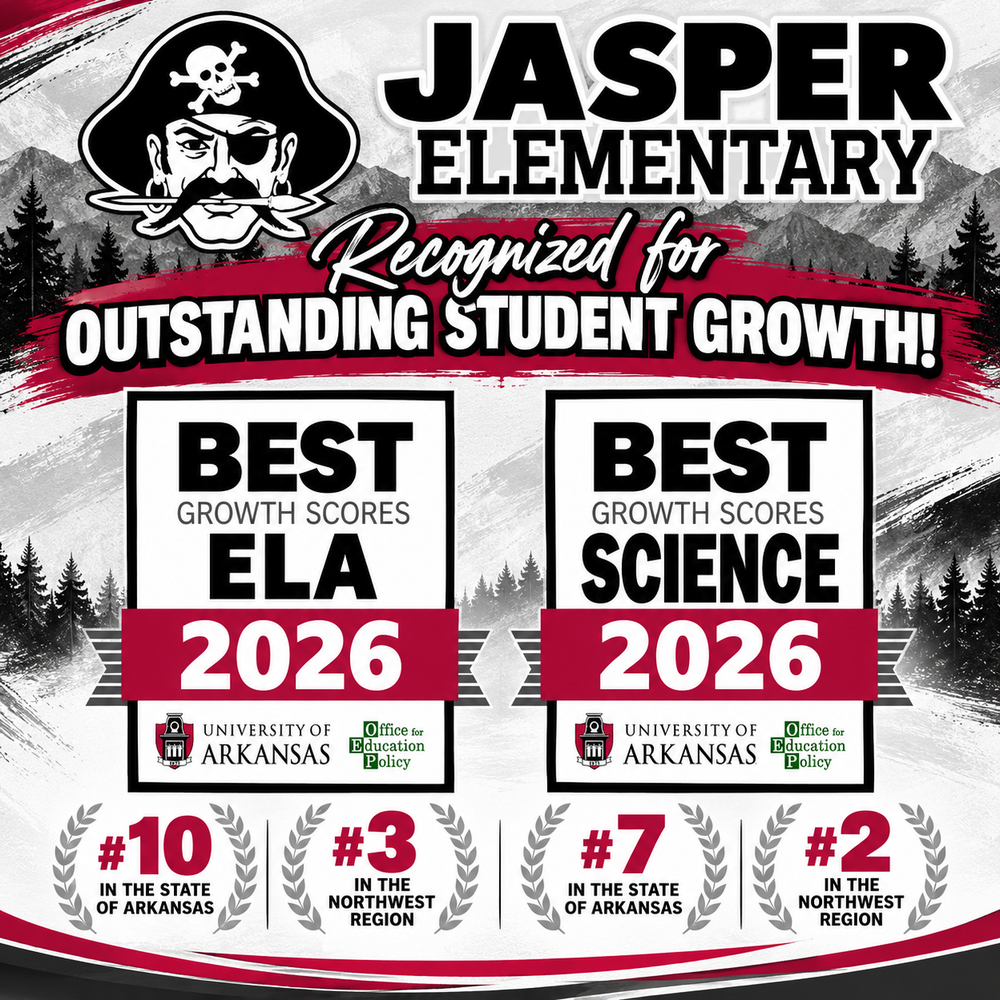 Jasper Elementary image show an award for BEST GRowth Scores in ELA and Science