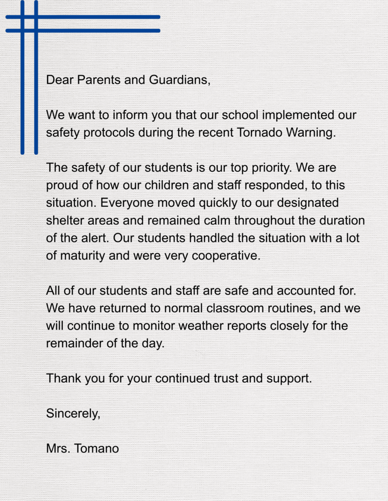 Letter re: Sever Weather Outbreak