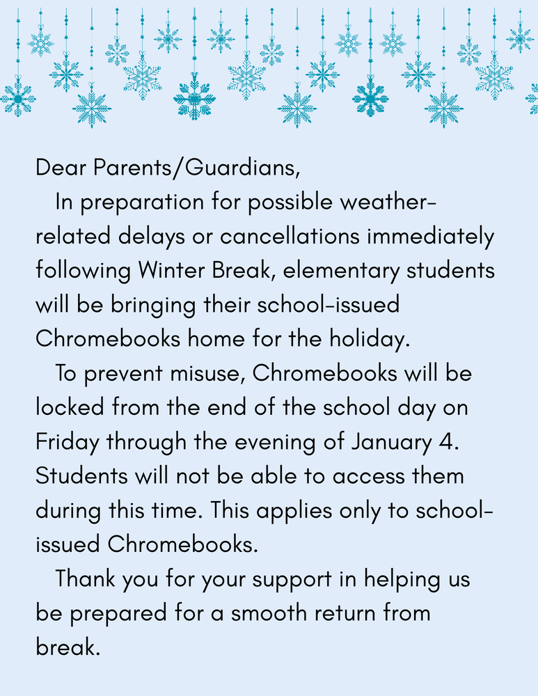 CHROMEBOOK HOLIDAY SHUTDOWN