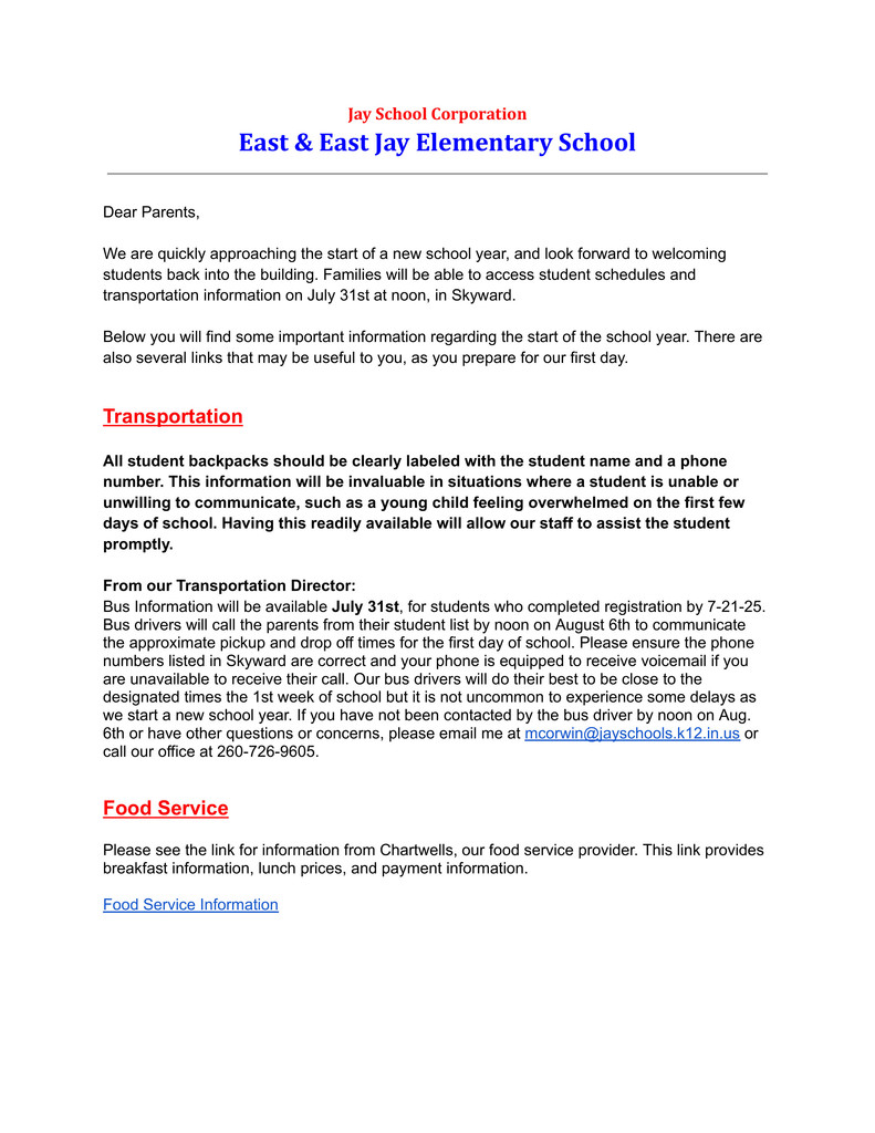 Back to School Letter from Your Principals 2025