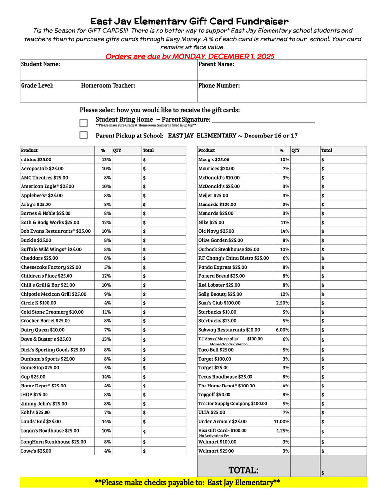 Gift Card Fundraiser 2025