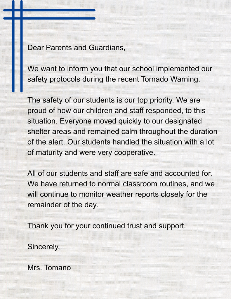 Letter re: Sever Weather Outbreak