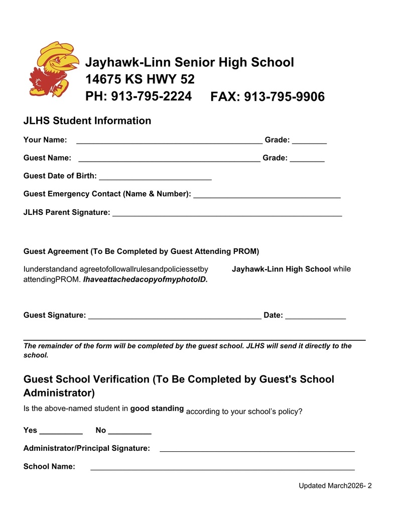 JLHS PROM Outside Guest Request