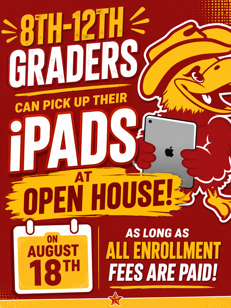 8th-12th graders can pick up their iPad's at open house on August 18th as long as all enrollment fees are paid!