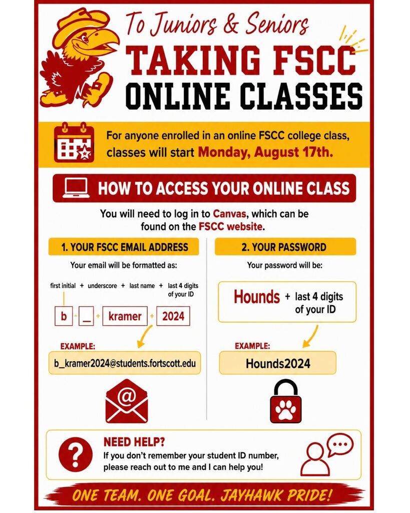 Juniors & Seniors taking FSCC Online Classes can access your Canvas account via the FSCC website!