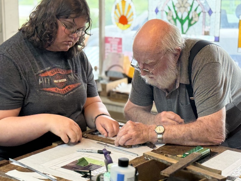 Bettie Watts learning to make stained glass art