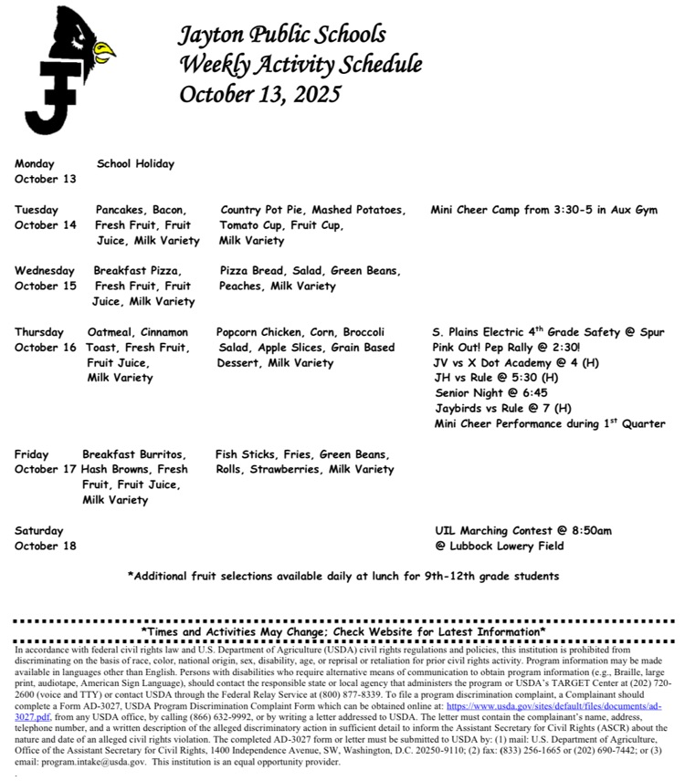 updated calendar 10/13/25