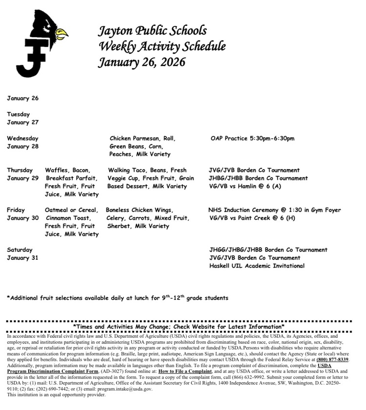 Update Menu and Calendar for this week