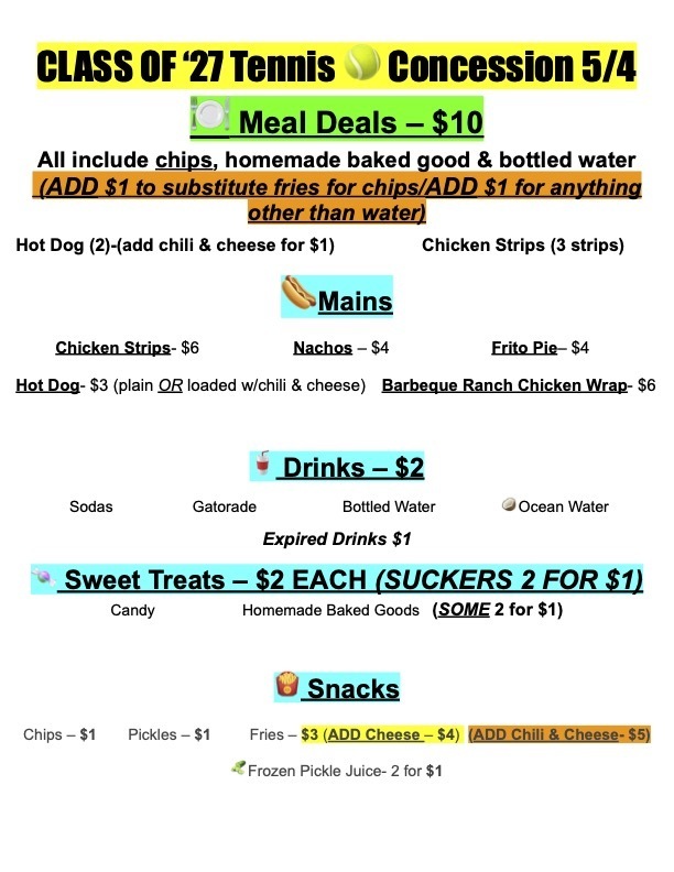 May 4th Menu