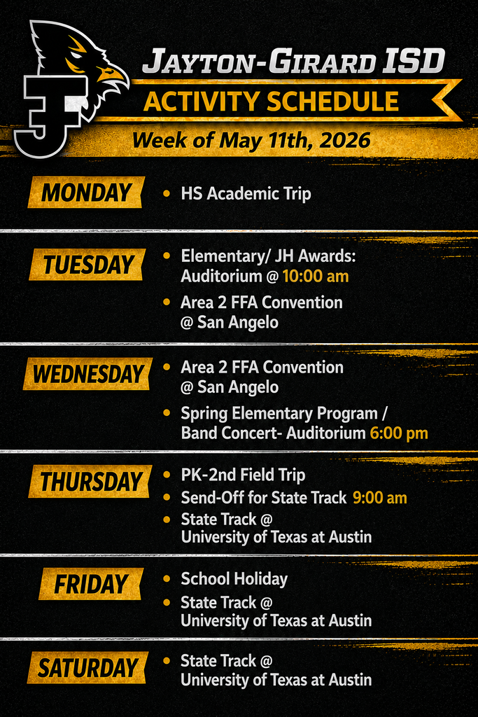 Weekly Activity Schedule  Week of May 11th